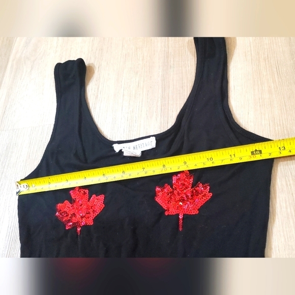 CUTE Unique small black bodysuit with sequin mapleleafs on chest. - Picture 4 of 6